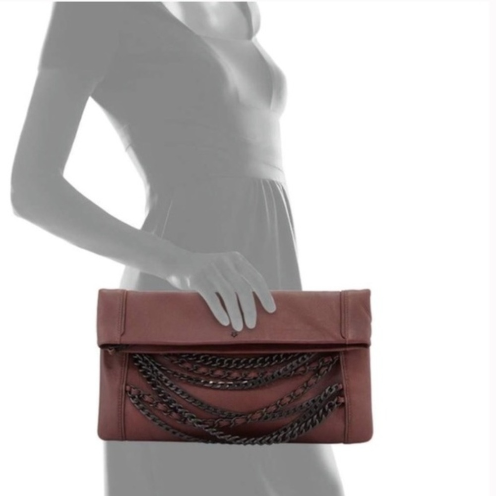 ASH dark wine Chain Leather Clutch Bag